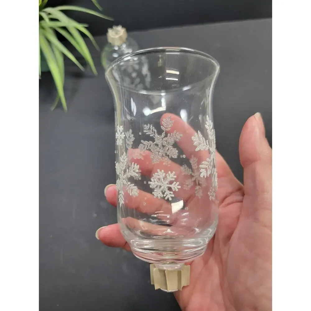 Vintage Homco Snowflake Glass Peg Votive Cups Set of 2 Home Interiors Christmas